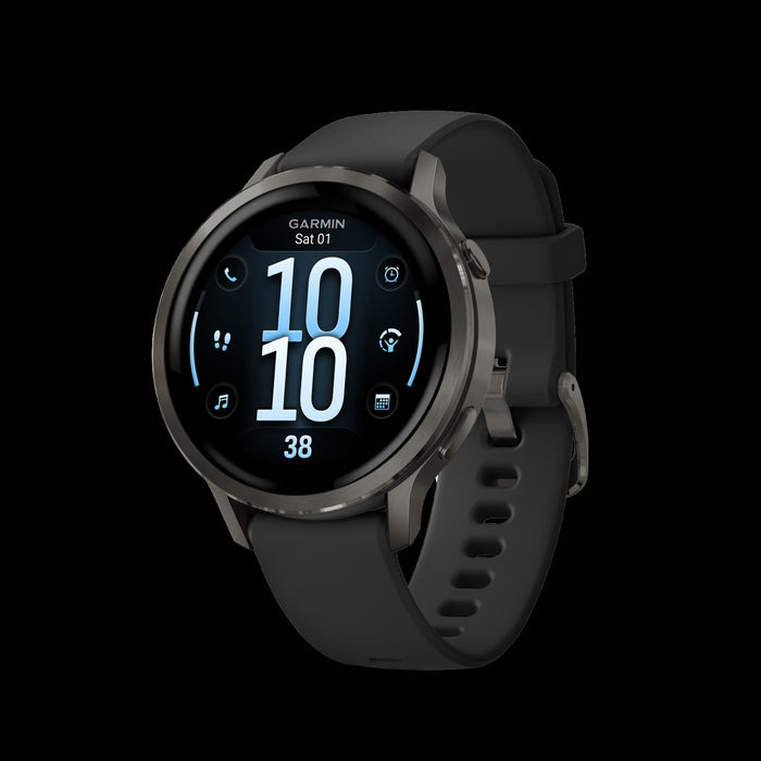 Montre connectee Garmin Venu 4 41mm Slate Black GPS - Vetements d'entrainement, frequence cardiaque, suivi du stress, suggestions d'entrainement, preparation a l'entrainement, sessions mixtes