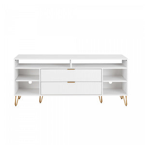 Meuble TV moderne Dumbo 160 cm a rainures, blanc
