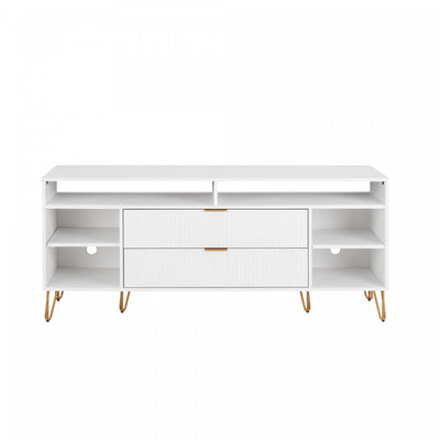 Dumbo Modern 63" Fluted TV Stand in White | Meuble TV moderne Dumbo 160 cm a rainures, blanc