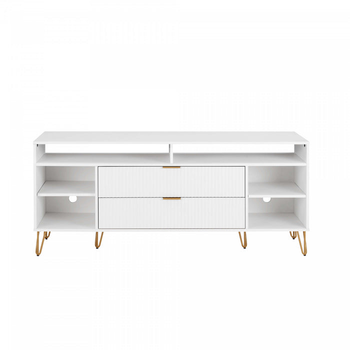 Meuble TV moderne Dumbo 160 cm a rainures, blanc