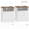 HOMCOM Lot de 2 tables de chevet avec station de charge, blanc et chene