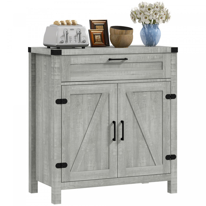 HOMCOM Buffet de ferme avec tiroir et etagere reglable, gris