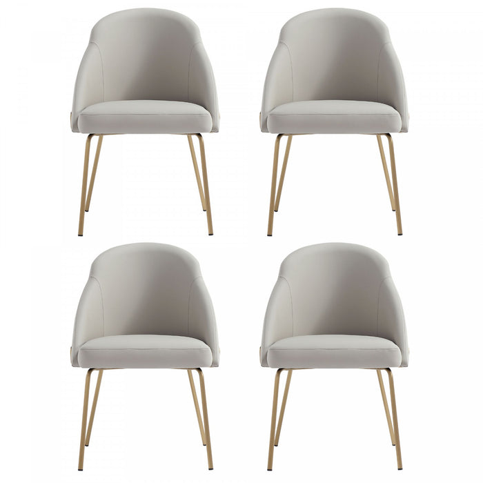 Chaise de salle a manger moderne Gracie en cuir vegetalien et metal, gris pierre et or - Lot de 4