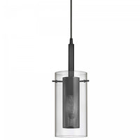 Luminaire suspendu Percy de Dainolite en verre transparent, avec fini noir mat et 1 ampoule