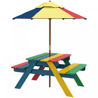 Outsunny Ensemble De Table De Pique-nique Pour Enfants Avec Parasol Amovible, Table Et Chaises D'ext
