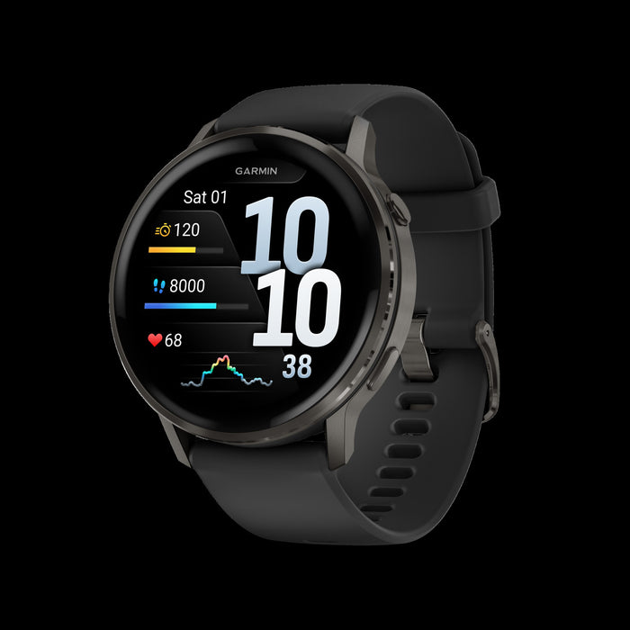 Montre intelligente multisport Garmin Venu 4 45 mm Slate - Moniteur de performance, estimation de l'age de fitness, navigation etape par etape, technologie SatIQ, controle vocal
