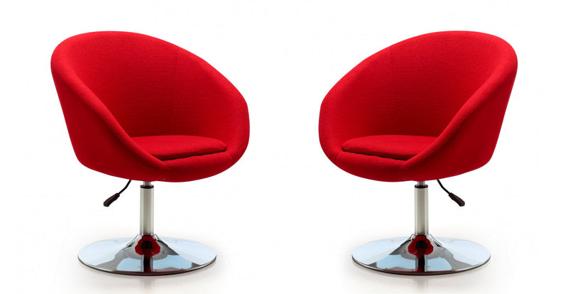 Fauteuil lounge pivotant moderne Hopper en tissu rouge - Lot de 2