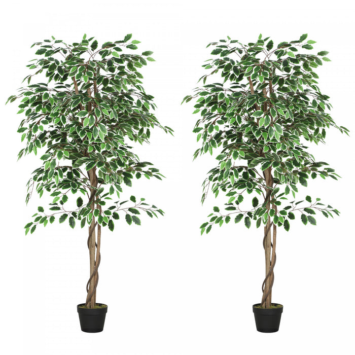 Outsunny Arbre Artificiel Ficus 1,61 m en Pot pour Decoration Interieure