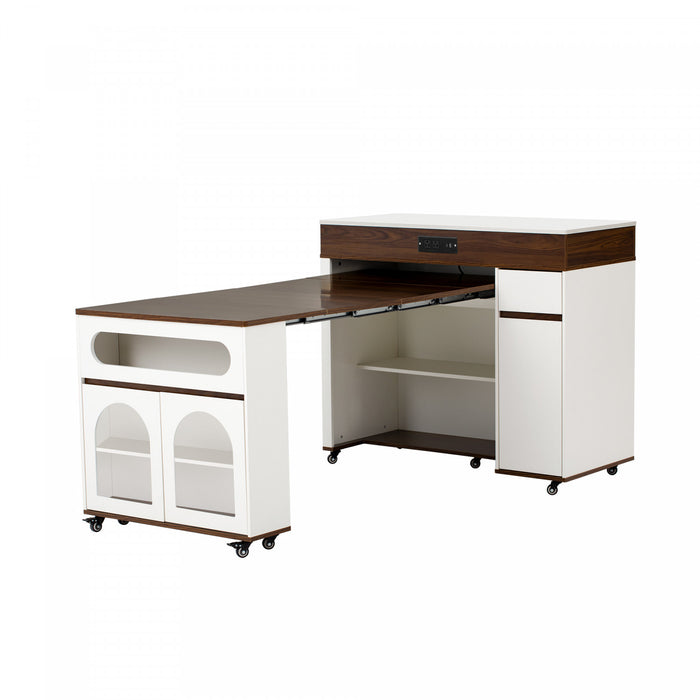 Table a manger extensible Avery avec ilot de cuisine roulant, noyer