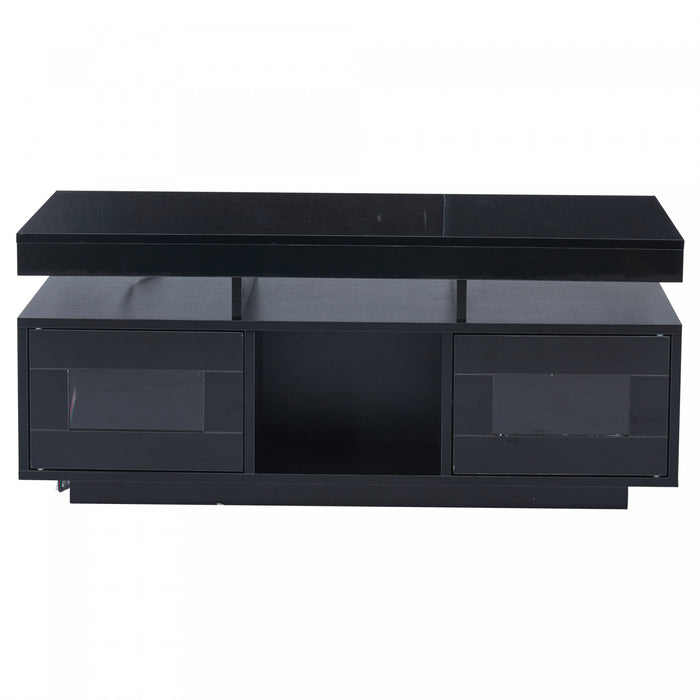 Lumina Table Basse Haute Brillance 39.3 po avec Lumieres LED, Port USB et Portes Transparentes, Noir