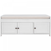  Banc De Rangement Olivia En Pin Avec Meuble A Chaussures 3 Portes Et Compartiment Cache, Blanc