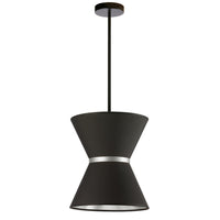 Luminaire suspendu Caterine de Dainolite de 12 po de diamètre, avec abat-jour noir, anneau argenté, fini noir mat et 1 ampoule