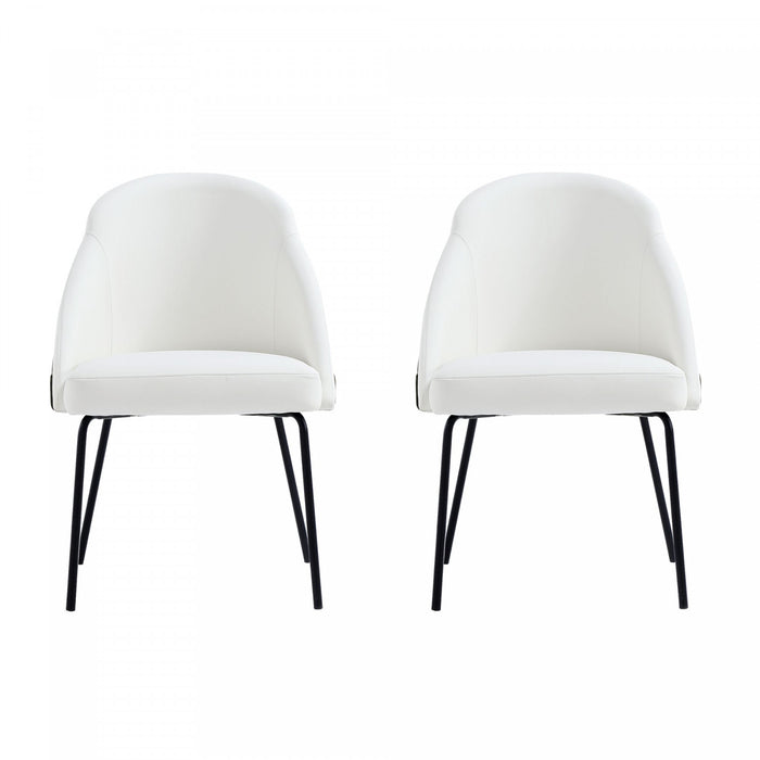 Chaise de salle a manger moderne Gracie en cuir vegetalien et metal, blanc et noir - Lot de 2