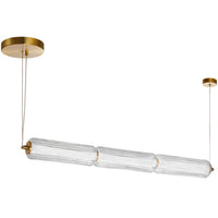 Luminaire suspendu horizontal Ramona de Dainolite en verre cannelé transparent, avec fini laiton vieilli et ampoule à DEL de 30 W