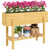 Outsunny Lit De Jardin Sureleve, Jardiniere Avec Etagere, Bois Naturel