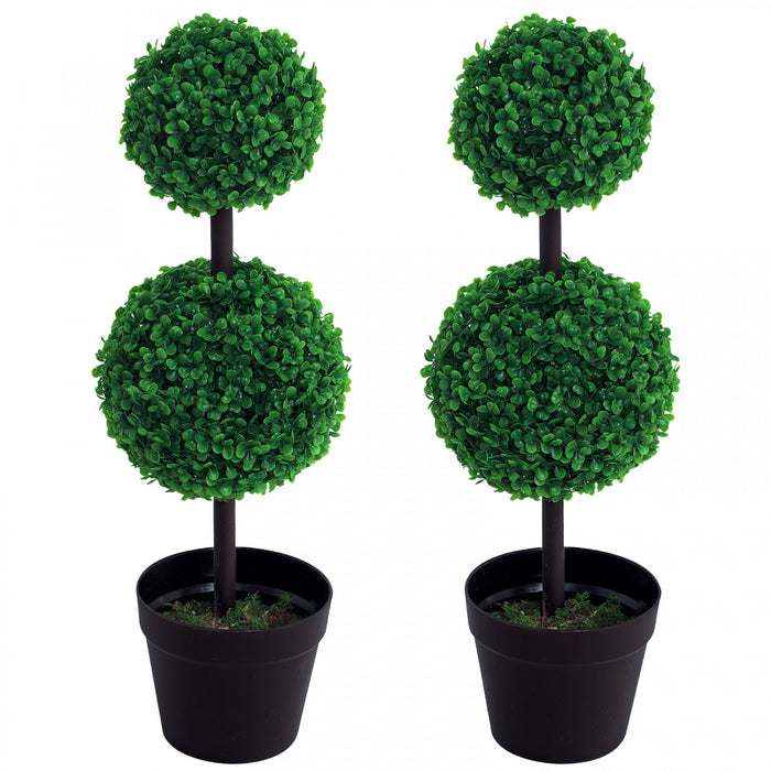 Outsunny Ensemble de 2 Topiaires en Boule, Decoration de Salon, Vert Fonce