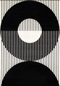 Florence rayures noires et blanches et cercles creux, design moderne, 7'6