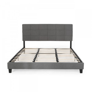 Lucia Cadre De Lit Plateforme Capitonne Avec Couture Waffle, Taille King, Gris Charbon