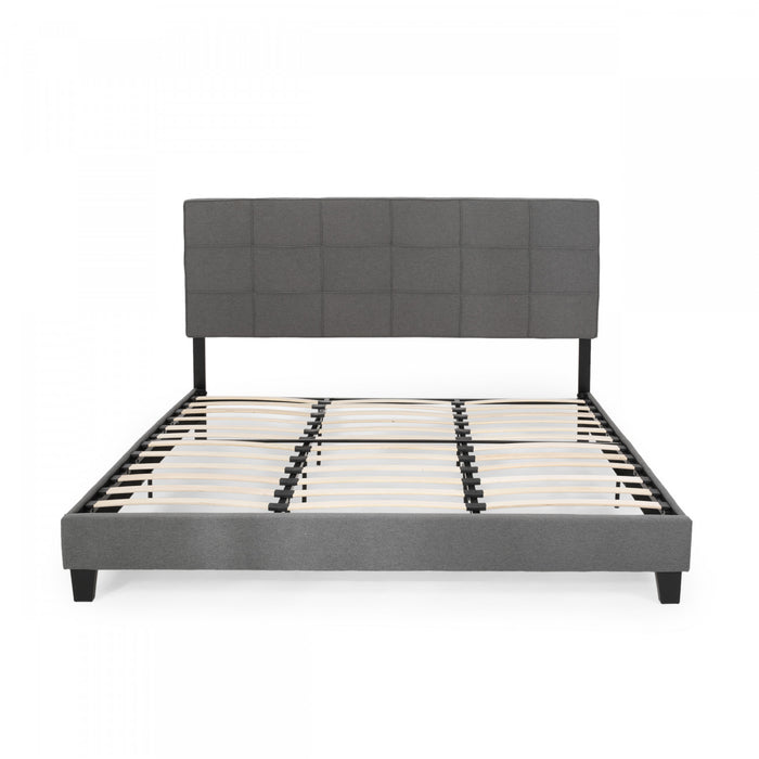 Lucia Cadre De Lit Plateforme Capitonne Avec Couture Waffle, Taille King, Gris Charbon