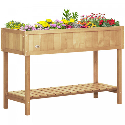 Outsunny 43.25" X 18" X 30" Elevated Wooden Garden Plant Stand Outdoor Raised Natural Flower Bed 8 G|Outsunny 43,25" X 18" X 30" Support Pour Plantes De Jardin En Bois Sureleve Exterieur Lit De Fleurs