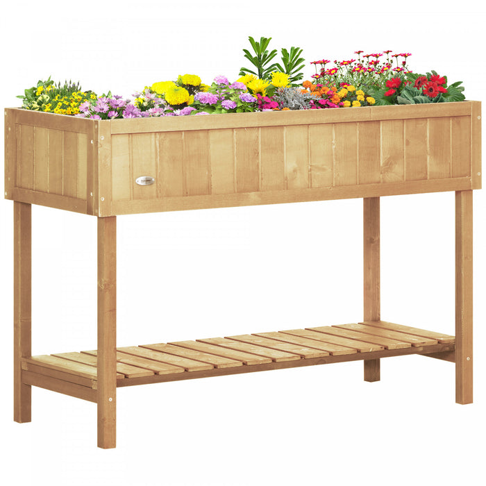 Outsunny 43,25\" X 18\" X 30\" Support Pour Plantes De Jardin En Bois Sureleve Exterieur Lit De Fleurs Naturel Sureleve 8 Boites De Grille Avec Etagere De Rangement Jardiniere D'herbes