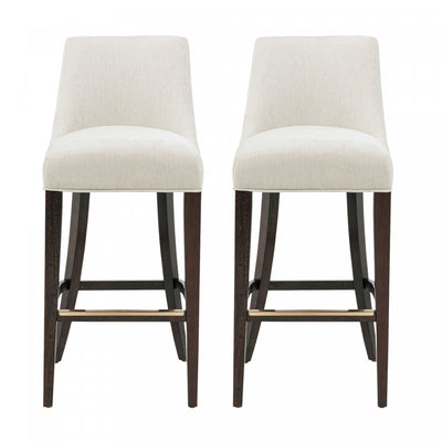 Beever Modern Chenille Wood Upholstered Barstool in Cream - Set of 2 Bar Stool | Tabouret de bar moderne Beever en bois et tissu chenille creme - Lot de 2