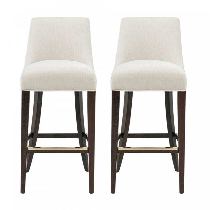 Tabouret de bar moderne Beever en bois et tissu chenille creme - Lot de 2