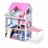 Qaba 2.9pi Maison De Poupee En Bois Enfants Maison De Reve Villa Avec Patio Kit D'accessoires De Meu