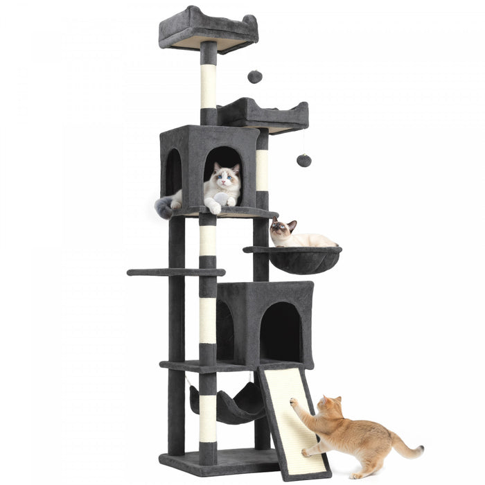 70\" Cat Tree with 2 Condos and Scratchers, Dark Grey