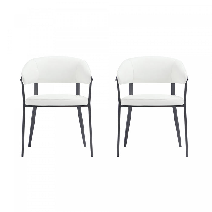 Chaise de salle a manger moderne en metal et tissu Belle, blanche - Lot de 2