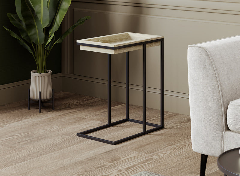 Table de bout en forme de C avec rainure encastrée - hêtre brun avec métal noir
