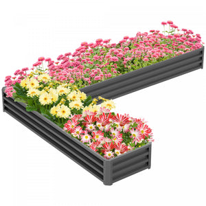 Outsunny Jardiniere Surelevee En Forme De L En Acier Galvanise Gris Fonce