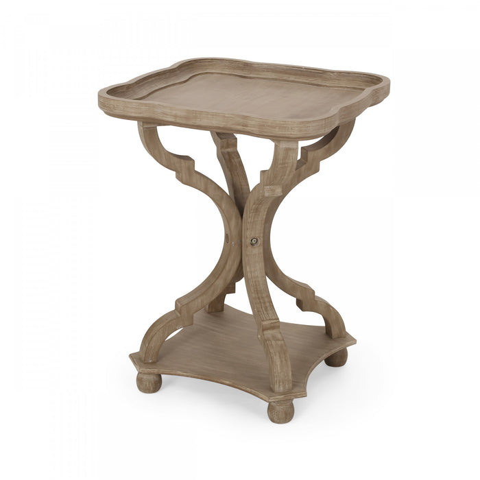 Table D’appoint Carrée Traditionnelle Jason Avec Étagère, Finition Bois Flotté