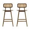 Bari Rubber Wood Counter Stool Set of 2 with Rattan Back and Footrest,Walnut | Bari lot de 2 tabourets de comptoir en bois de caoutchouc avec dossier en rotin et repose-pieds, couleur noyer