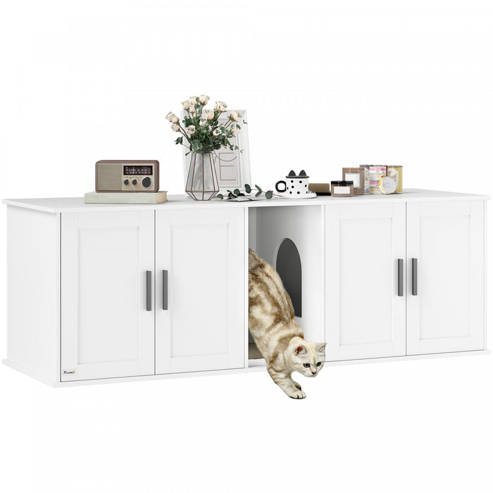 Cat Litter Box Enclosure With Double Room, Scratching Mat