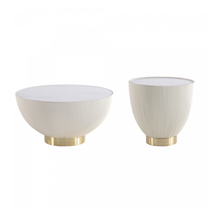 Ensemble de 2 tables Anderson Modern : table basse et table d’appoint en creme