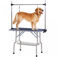 Pawhut Table De Toilettage Pour Chien Reglable Plateau En Caoutchouc 2 Sangles De Securite Panier De