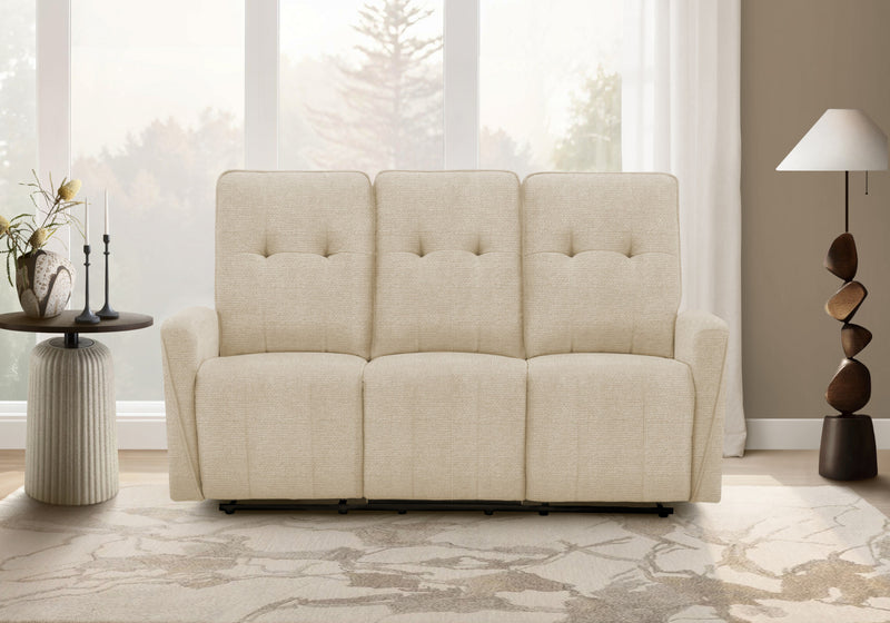 Petit Sofa 3 Places Inclinable Electrique, 70\"L, Port Usb Inclus, Tissu Beige