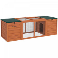 Pawhut Clapier D'exterieur En Bois Pour Cochon D'inde Avec Double Maison Principale, Dessus Ouvrant,
