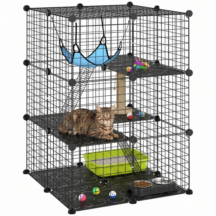 Cage pour Chat PawHut avec Design Modulaire a 3 Niveaux