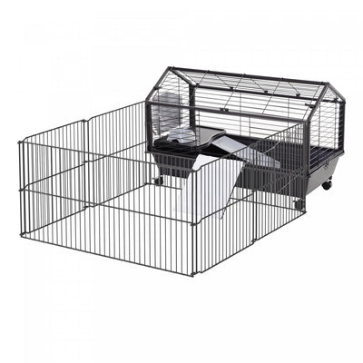 Pawhut Metal Small Rabbit Hutch Cage Main House Guinea Pig Hutch Small Animal Shed W/ Wheels And Bra|Cage Pour Huche A Lapins En Metal Pawhut Maison Principale Huche Pour Cochons D'inde Hangar Pour Pet