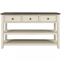  Console Wendy En Bois Massif Avec 3 Tiroirs Et 2 Etageres Ouvertes, Beige