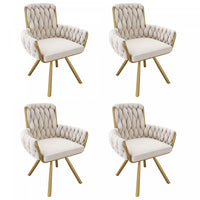 Chaises de salle a manger pivotantes Timothy en velours avec revetement capitonne et pieds en metal dore, lot de 4