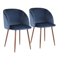 Chaise de salle à manger contemporaine Fran en velours bleu - ensemble de 2