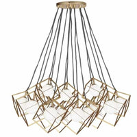 Lustre Thomson de Dainolite en verre blanc, avec fini doré et 16 ampoules