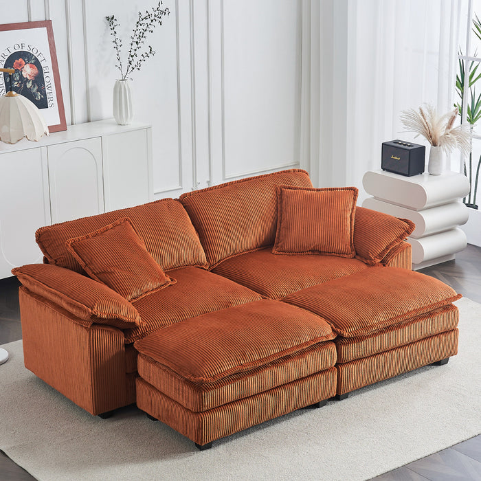 Liam Canape modulaire confortable Cloud 84,6\" avec revetement en velours cotele, Orange