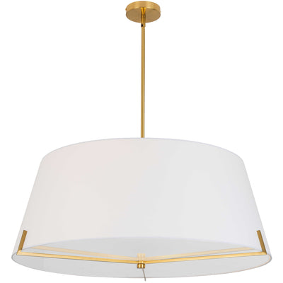 Dainolite Preston 4 Light Pendant 33" Dia Aged Brass White Fabric Shade Lamp|Luminaire suspendu Preston de Dainolite de 33 po de diamètre avec abat-jour en tissu blanc, fini laiton vieilli et 4 ampoules