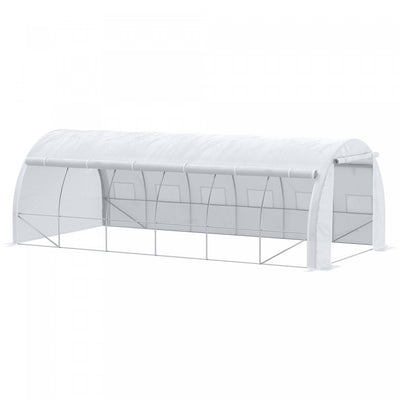 Outsunny Large Walk-in Greenhouse, 20'x10'x6' Tunnel Greenhouse With Zippered Door And 12 Roll-up Wi|Outsunny Serre De Jardin Tunnel 20' X 10' X 6' Porte Zippee Deroulante Fenetres Enroulables Avec Mou