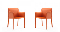Chaise laterale moderne en cuir vegetalien Paris en corail - Lot de 2