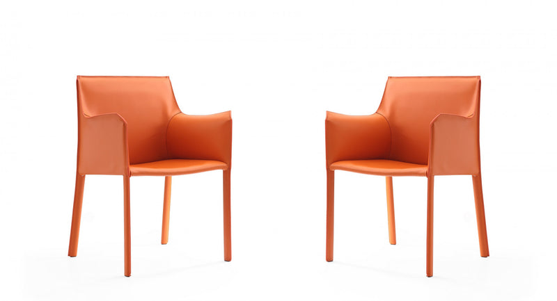 Chaise laterale moderne en cuir vegetalien Paris en corail - Lot de 2